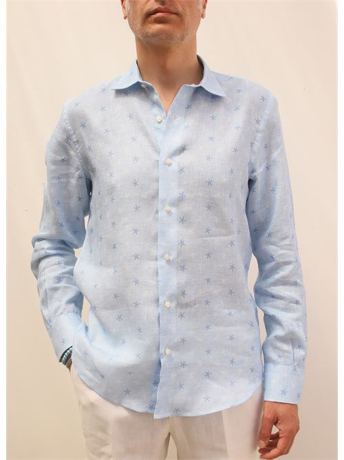 Camicia in lino a fantasia Mik Mak | CAMICIAINLINOSTELLEMARINEAZZURRO